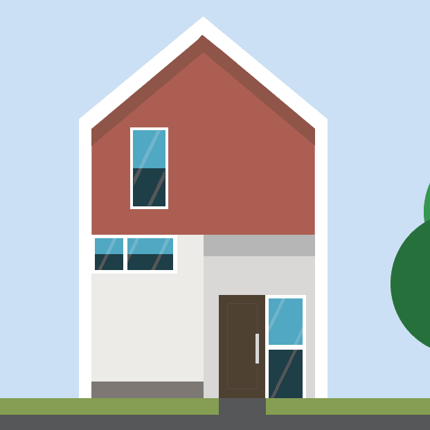 Modern house with two levels and tree created with CSS