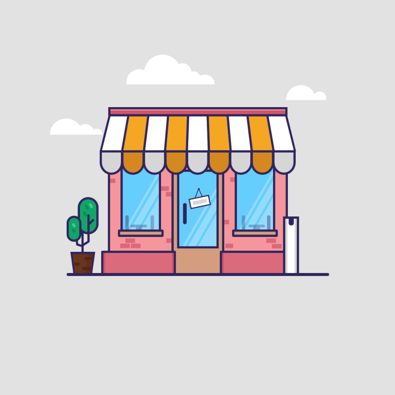 Illustration of a cafe building made with only CSS